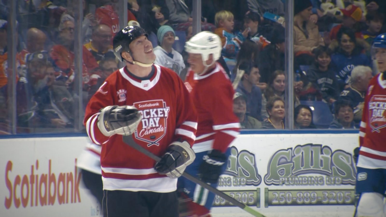 A player in a Hockey Day in Canada jersey
